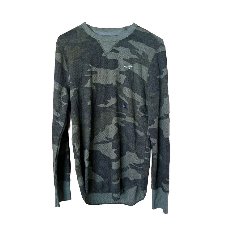 NEW HOLLISTER MEN'S CAMO CREWNECK  Thermal Shirt long‎ sleeve Medium